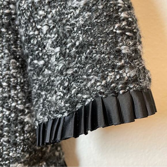 SANDRO Tweed Blazer Jacket Ribbon Ruffle Trim Small Petite Black White Womens - Picture 6 of 6